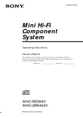 Sony MHC-RXD6AV - 3 Cd Mini Shelf System Operating Instructions Manual