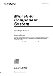 Sony HCD-GS100 - Mini Hi-fi Component System Operating Instructions Manual