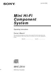 Sony MHC-ZX10 - Mini Hifi Component System Operating Instructions Manual