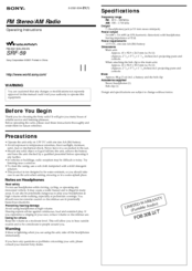 Sony SRF 59 - Sports Radio Walkman Personal Operating Instructions
