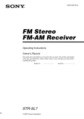 Sony STR-SL7 - Fm Stereo/fm-am Receiver Operating Instructions Manual