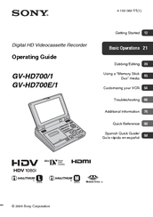 Sony GV-HD700/1 - Hdv™ Video Walkman Vcr Operating Manual