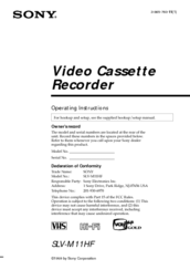 Sony SLV-M11HF - Video Cassette Recorder Operating Instructions Manual