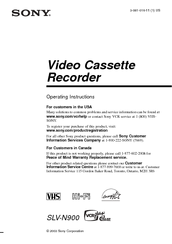 Sony SLV-N900 - 4 Head Hi-fi Stereo Vhs Video Cassette Recorder Operating Instructions Manual