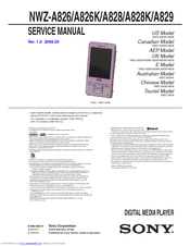 Sony NWZ-A828K Marketing Specifications (NWZ-A828K Black) Service Manual