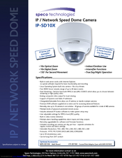 Speco IP-SD10X Specification Sheet