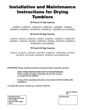 Speed Queen Drying Tumblers JCB30CSH Installation And Maintenance Instructions Manual