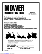 Murray 387002x92NA Instruction Book