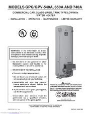 State Water Heaters GPG-740A Installation Operation & Maintenance