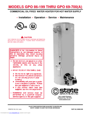State Water Heaters GPO 75-455(A) Installation &  Operation Instruction