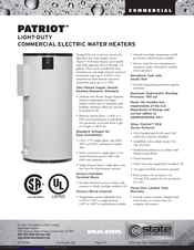 State Water Heaters PATRIOT Specification Sheet