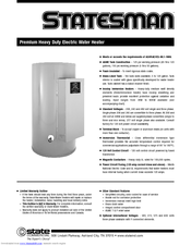 State Water Heaters Statesman SSE-100 Specification Sheet