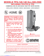 State Water Heaters TPD-140-140 Instruction Manual