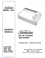 Sunbeam 2570 Owner's Manual, Operating Instruction