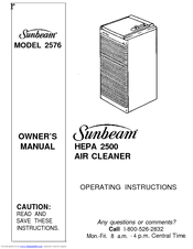Sunbeam 2576 Owner's Manual, Operating Instruction