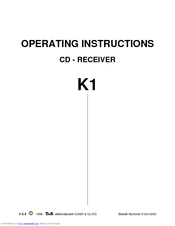 T+A Elektroakustik K1 CD-RECEIVER Operating Instructions Manual
