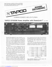 Tapco CP500 Specification Sheet