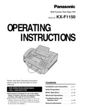 Panasonic KXF1150 - MFD FAX PRINTER Operating Instructions Manual