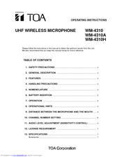 Toa WM-4310 Operating Instructions Manual