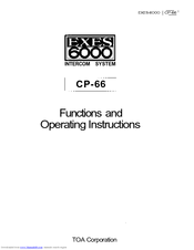 Toa CP-66 Functions And Operating Instructions