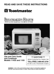 Toastmaster Breadmaker's Hearth 1193 Use And Care Manual