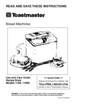Toastmaster Bread and Butter Maker 1188 1189s Owner Recipe Manual 63 Pages  
