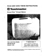 Toastmaster BREAD BOX 1142 Use And Care Manual