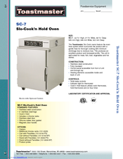 Toastmaster SC-7 Specification Sheet