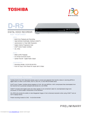 Toshiba D-R5 - DVD Recorder With TV Tuner Specification Sheet