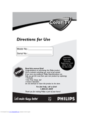 Philips 20-FAUX FLAT COLOR TV 20PS47S Directions For Use Manual
