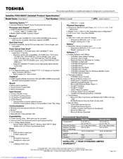 Toshiba Satellite P205-S6247 Specification Sheet