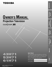 Toshiba 61H71 Owner's Manual
