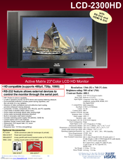 Tote Vision LCD-2300HD Specification Sheet