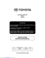 Toyota MR 2 Installation Instructions Manual