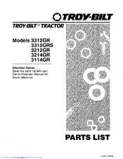 Troy-Bilt 3312GRS Parts List