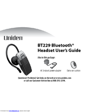 Uniden BT229 - Bluetooth Headset User Manual