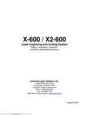 Universal Laser Systems X-600 Safety, Installation, Operation, And Basic Maintenance Manual