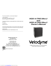 Velodyne HGS-15 THX, HGS-18 THX Owner's Manual