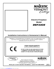 Vermont Castings DEF33CE Installation Instructions & Homeowner's Manual