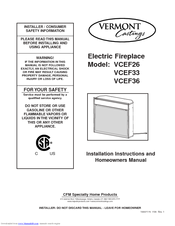 Vermont Castings VCEF26 Installation Instructions And Homeowner's Manual