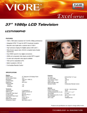VIORE LC37VX60FHD Specifications