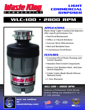 Waste King WLC-100 Specification Sheet