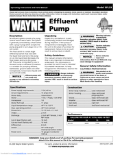 Wayne 330102-001 Operating Instructions And Parts Manual