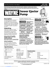 Wayne SEP8 Operating Instructions & Parts Manual