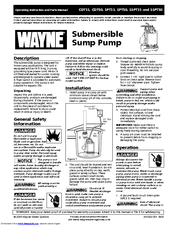 Wayne SSPT50 Operating Instructions And Parts Manual