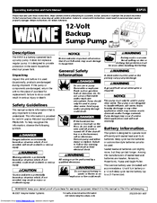 Wayne 352205-001 Operating Instructions And Parts Manual