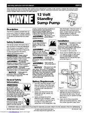 Wayne 351203-001 Operating Instructions And Parts Manual