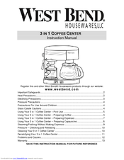 West Bend COFFEE CENTER Instruction Manual