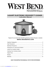 West Bend 6-QUART ELECTRONIC CROCKERYTM COOKER Instruction Manual