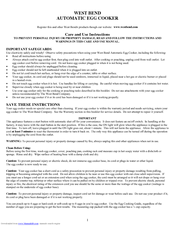 West Bend Egg Cooker Care And Use Instructions